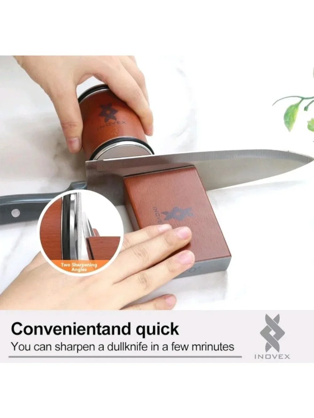 INOVEX Premium Rolling Knife Sharpener, Leather Strop & Stand Dual 15°/20° Angle
